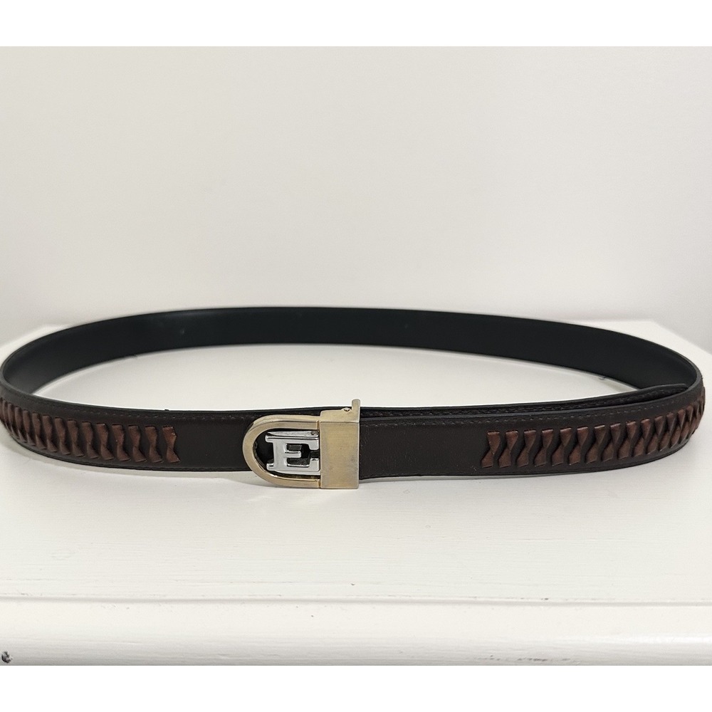 Vintage Pierre Cardin Leather Belt Two Toned Brown 40/100 Initial E